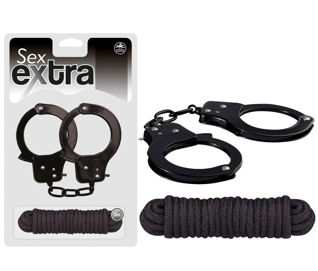 Kit BDSM Sex Extra Manette e Corda Nero - Vibra Gioia - NMC - 4892503141771