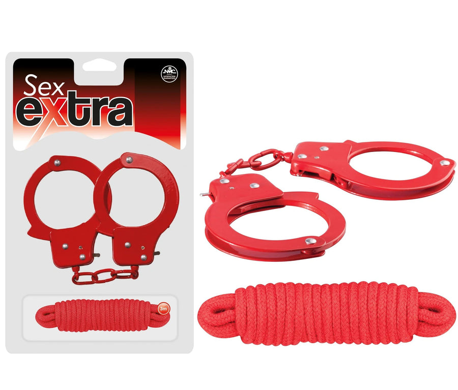 Kit BDSM Sex Extra Manette e Corda Rosso - Vibra Gioia - NMC - 4892503141757